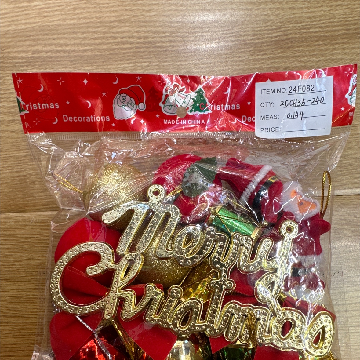 A lot of Christmas trinkets in a bag