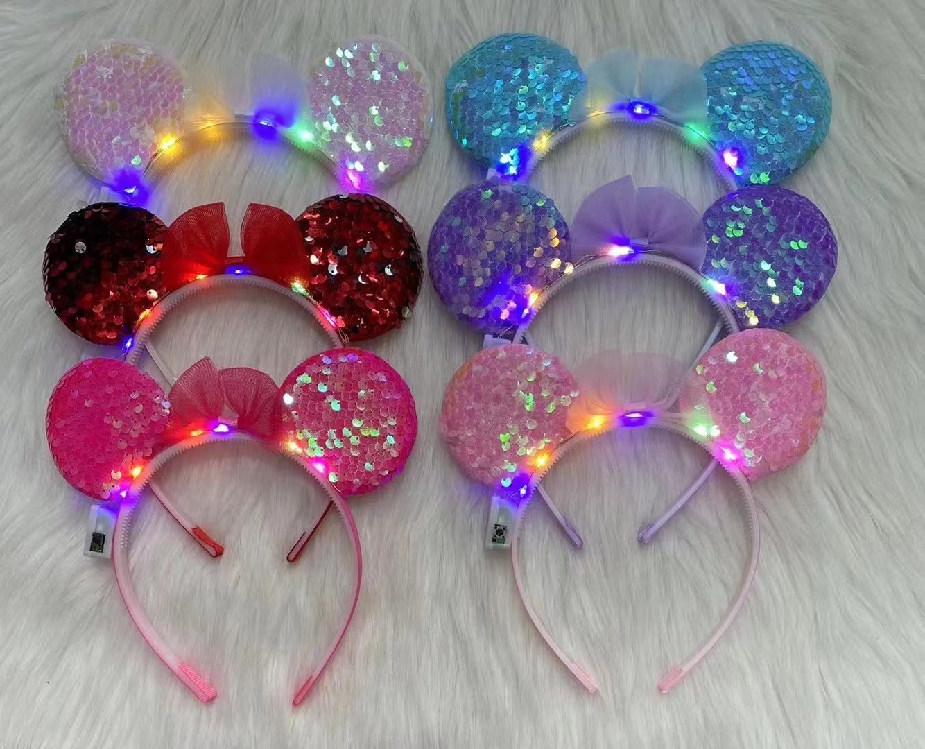Korean version of the popular Glitter pink children's party, bright pink hair accessories, cute Mickey children's headwear, stage performance Application Scenario