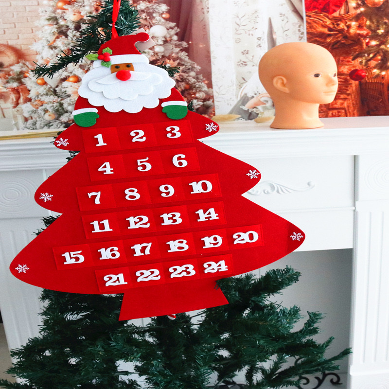 圣诞节倒计时日历挂件卡通老人树形圣诞袜挂历毛毡日历装饰品装饰品细节图