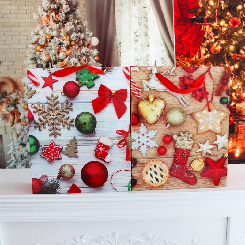 新款圣诞礼品版礼品袋 高档白卡纸袋创意撒粉中号产品图