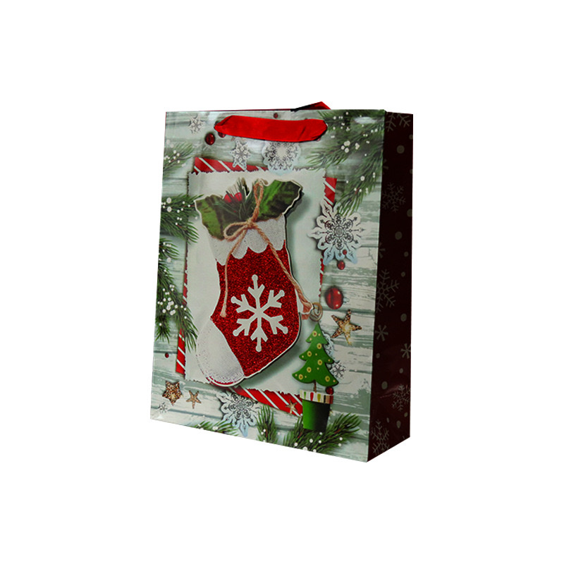 新款圣中小号礼品袋 高档立体白卡纸袋 创意撒粉手提袋 圣诞细节图