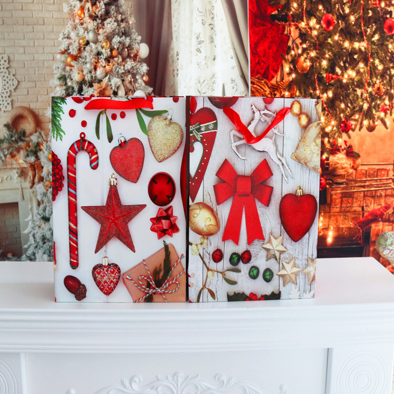 新款圣诞礼品版礼品袋 高档白卡纸袋创意撒粉中号细节图