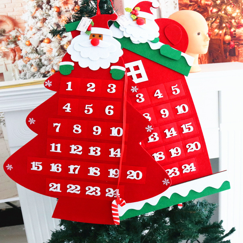 圣诞节倒计时日历挂件卡通老人树形圣诞袜挂历毛毡日历装饰品装饰品