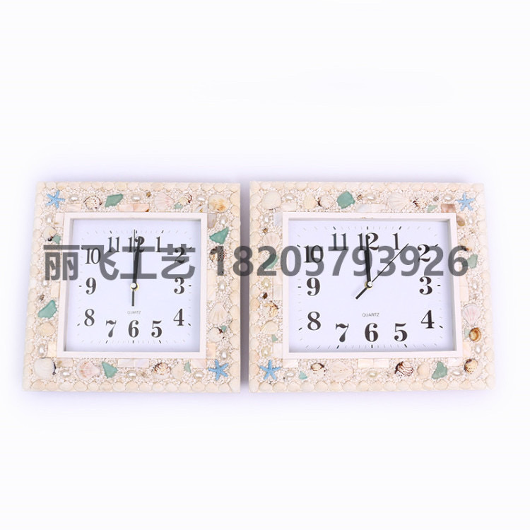 方形挂钟 贝壳相框壁挂钟表 简约时尚风格挂钟 厂家直销