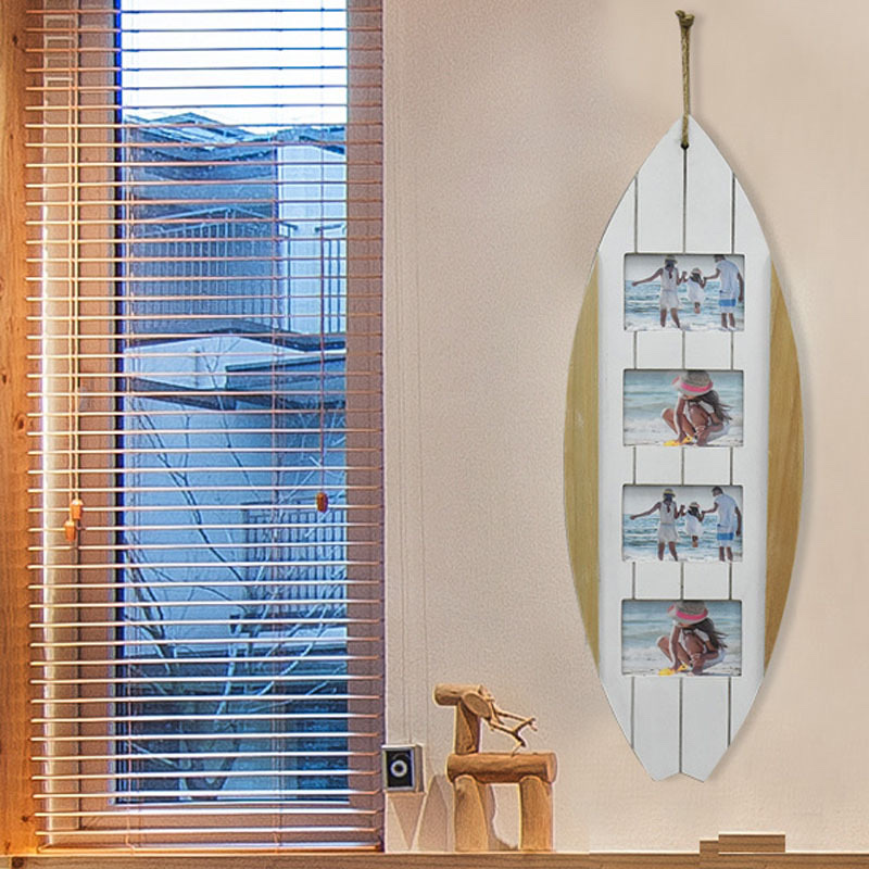 批发相框欧式乡村帆船复古木制相框带麻绳的挂墙相框细节图