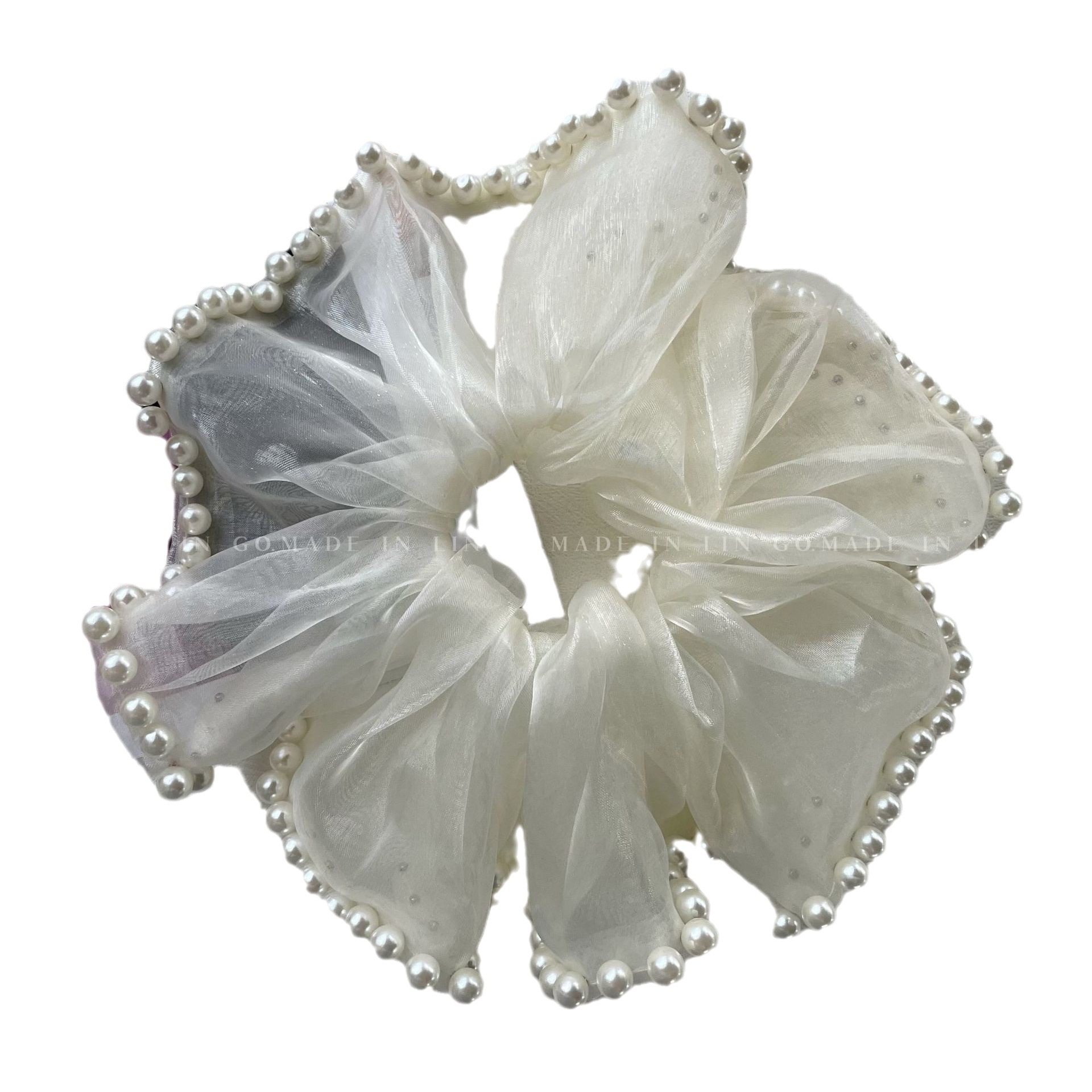 Large Mesh Scrunchie Large Colon Circle Female 2024 New Temperament Pearl Head Rope High Ponytail Ball Head Leather Band Summer Item Picture
