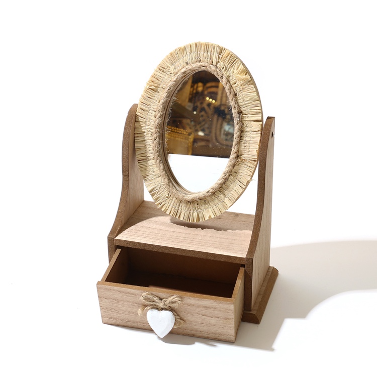 跨境厂家木质爱心抽屉式木盒化妆镜木制礼品包装盒子实木饰品储物详情图3