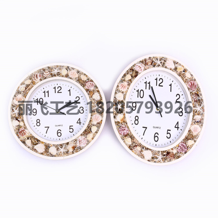 钟表卧室客厅挂钟简约表钟创意挂表现代时钟贝壳相框时钟挂表