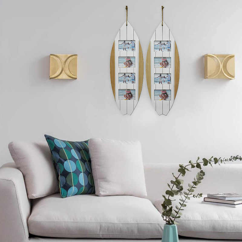 批发相框欧式乡村帆船复古木制相框带麻绳的挂墙相框产品图