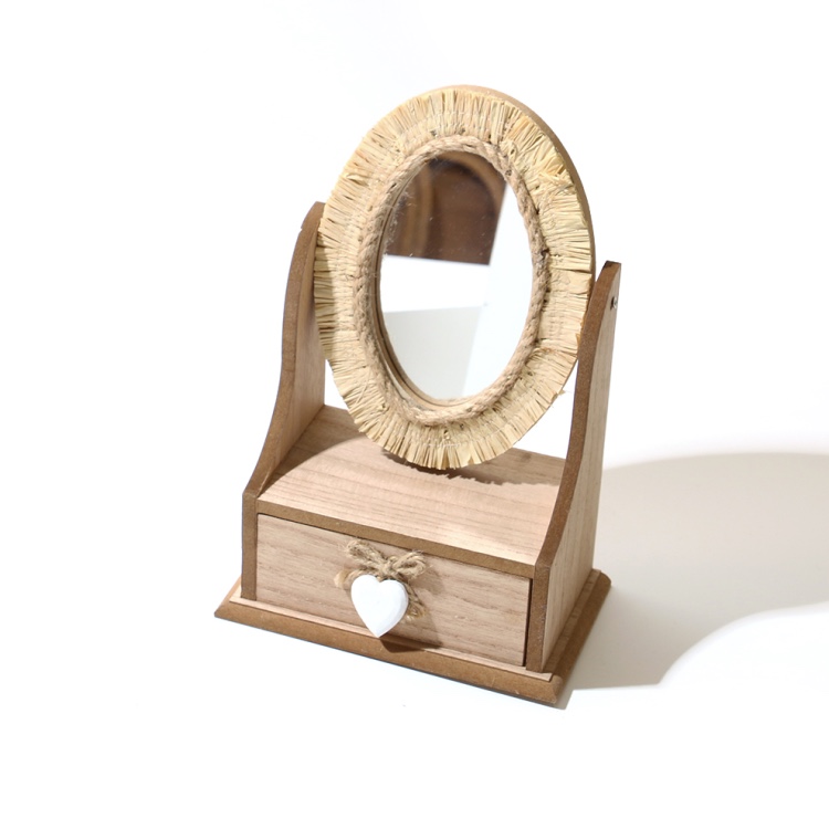 跨境厂家木质爱心抽屉式木盒化妆镜木制礼品包装盒子实木饰品储物详情图2