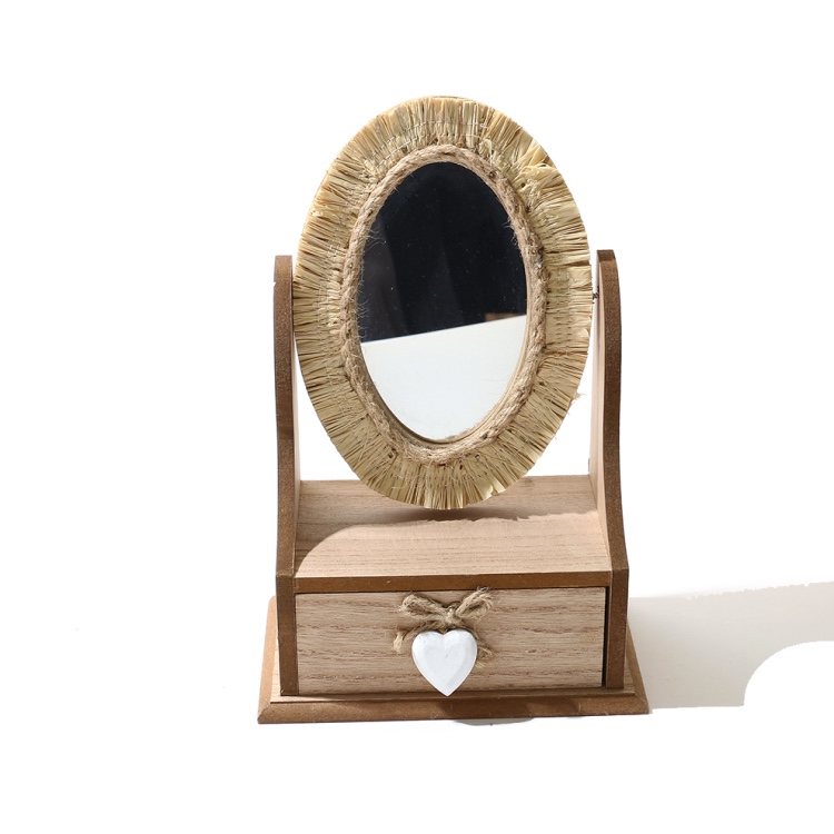 跨境厂家木质爱心抽屉式木盒化妆镜木制礼品包装盒子实木饰品储物详情图5