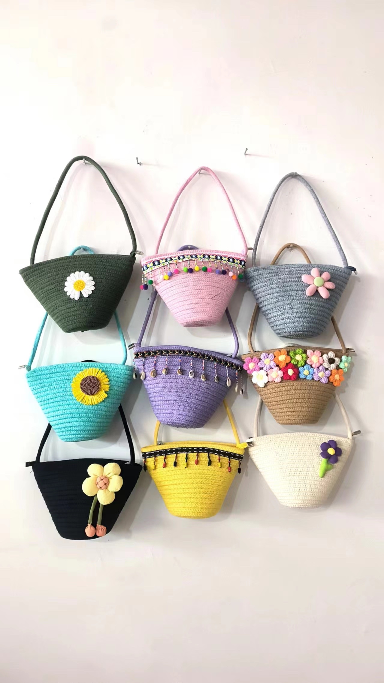 夏天新款女棉线编织迷你水桶包时尚蝴蝶结单肩斜挎包包沙滩度假包 详情图3