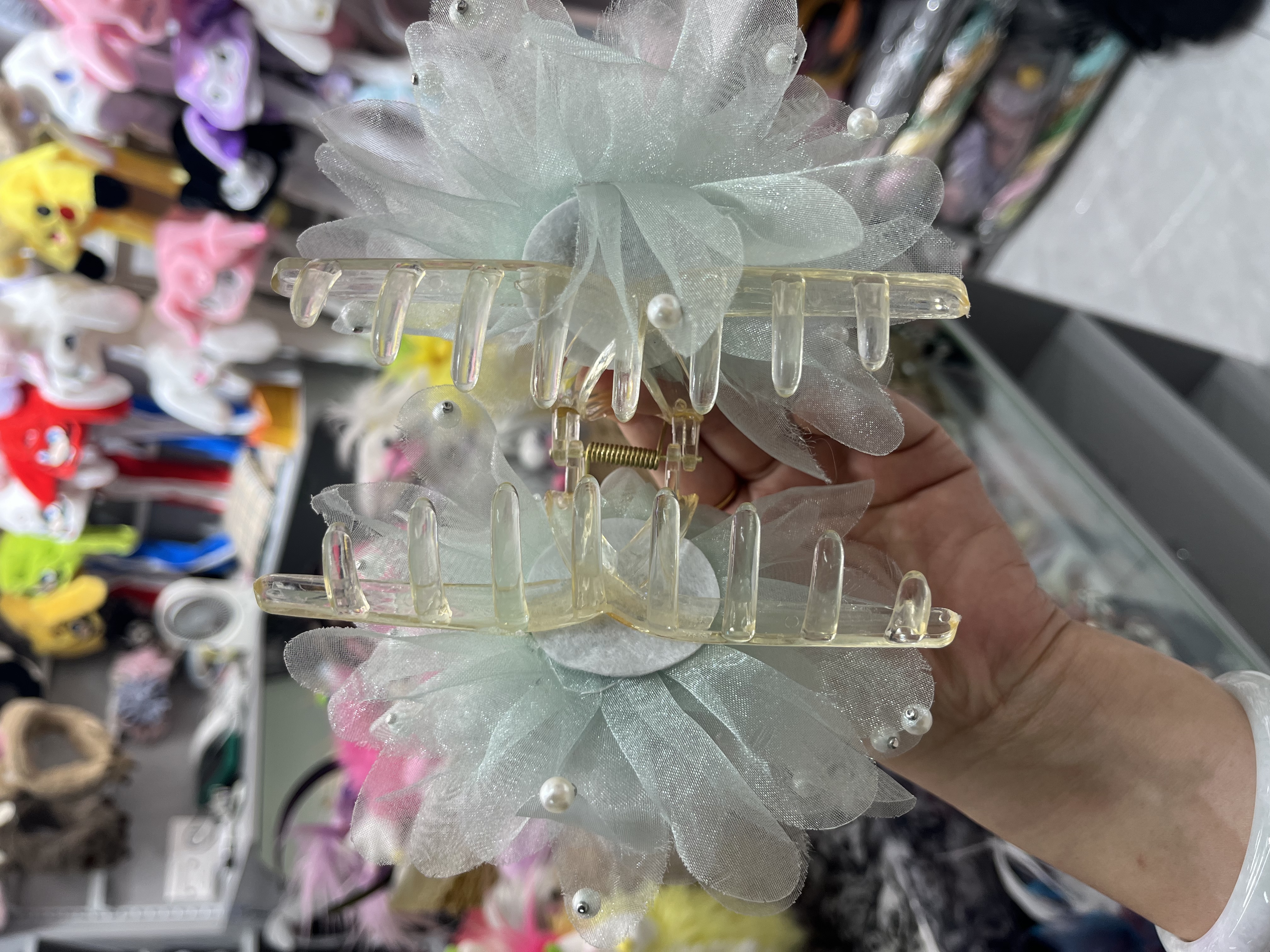 Six Color Nail Bead Feather 13Cm Clip, Korean Version Of The Popular Fashion Trend Big Catch Specification drawing