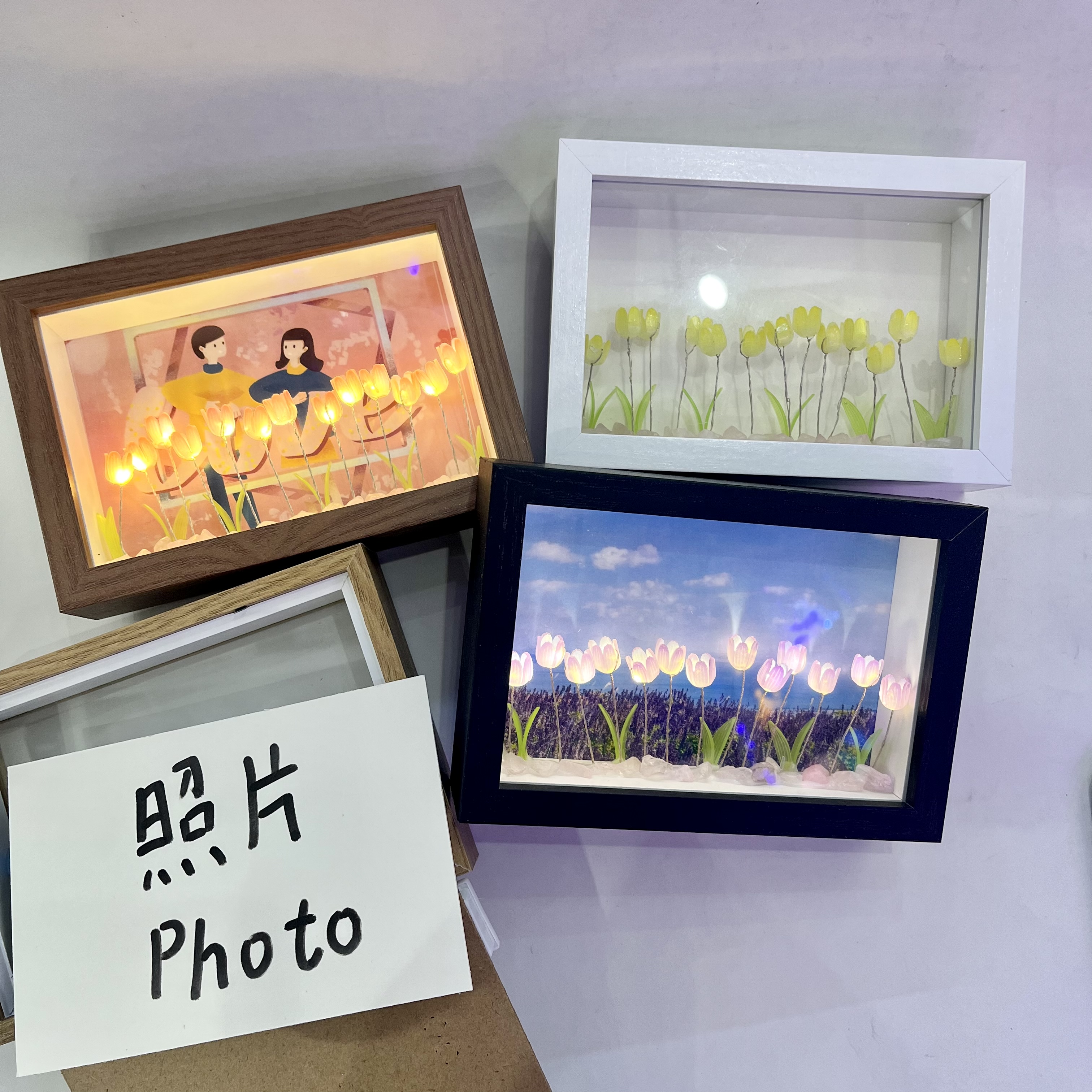 郁金香相框小夜灯 床头摆件相框木质相框USB or battery