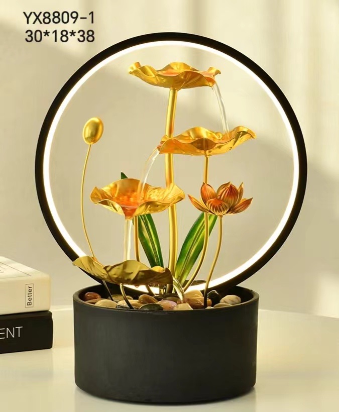 Ironwork and ceramic, rich money tree, water flow table, living room, study, coffee table, water flow decoration details Picture