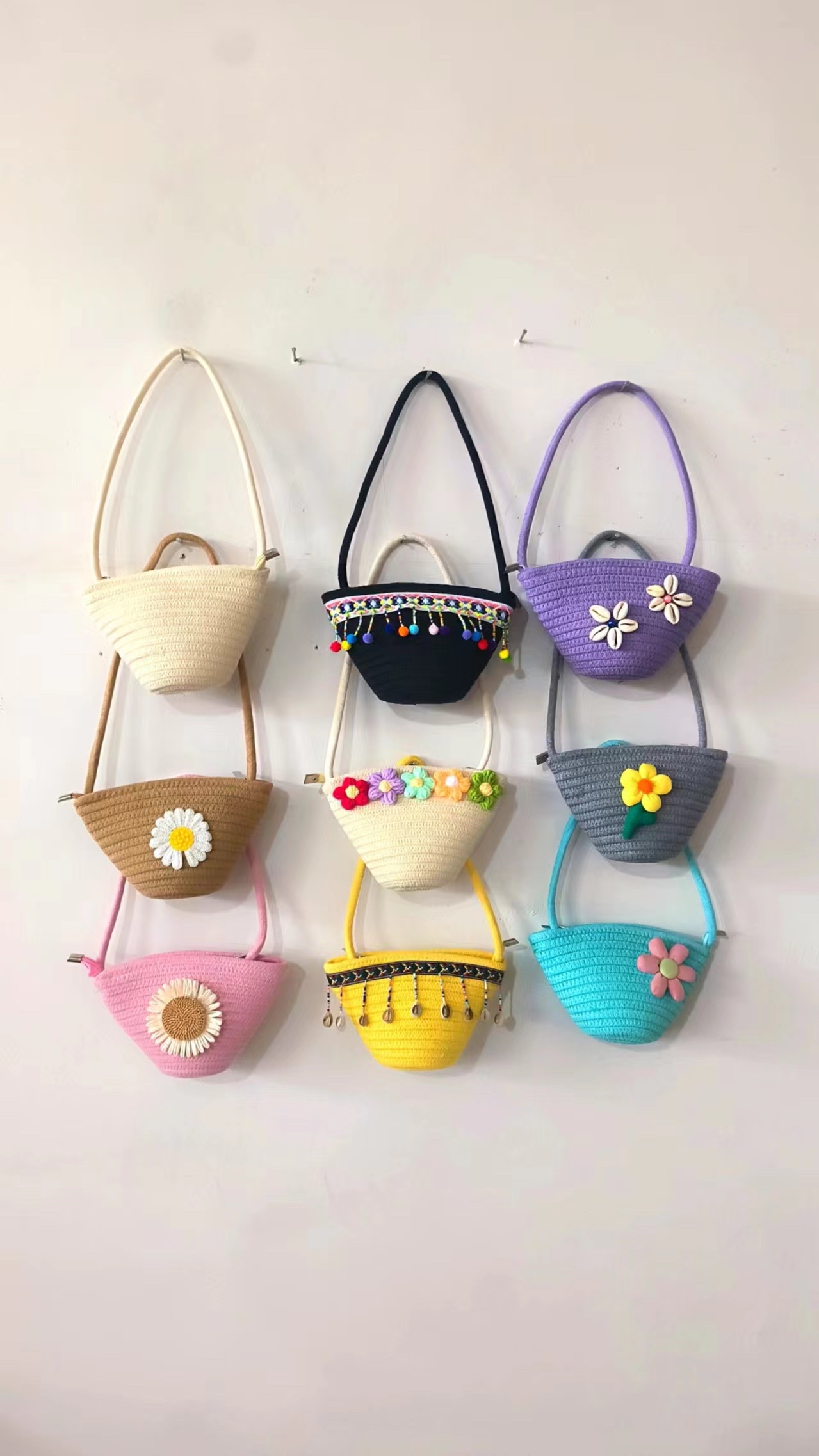 夏天新款女棉线编织迷你水桶包时尚蝴蝶结单肩斜挎包包沙滩度假包 产品图