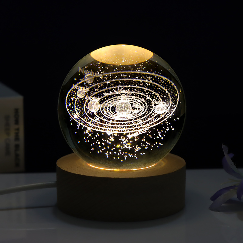 宇航员星空白水晶球3d发光摆件内雕小夜灯创意玻璃球装饰实木底座 详情图7