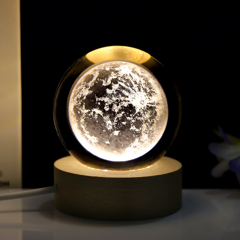 宇航员星空白水晶球3d发光摆件内雕小夜灯创意玻璃球装饰实木底座 详情图2