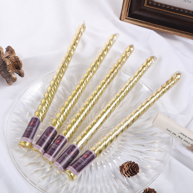 Wholesale of classic 10-inch colored European-style threaded long-pole candles for home romantic weddings, smokeless and odorless pole wax for cross-border use details Picture
