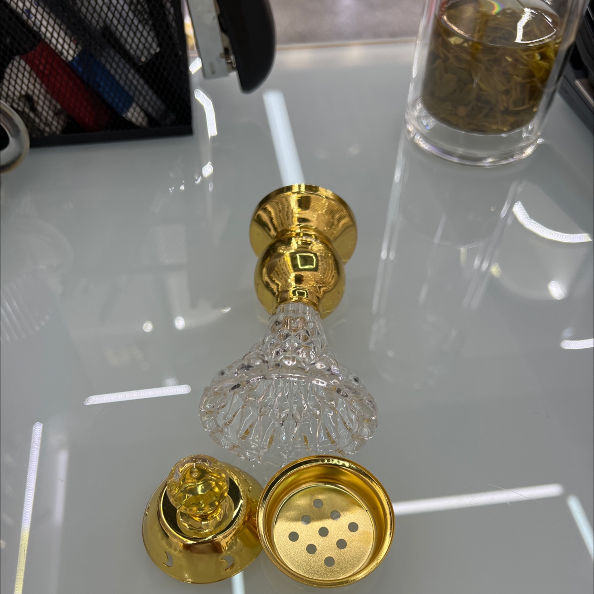 创意玻璃带盖子香炉摆件。烛台摆件 工艺品摆件细节图