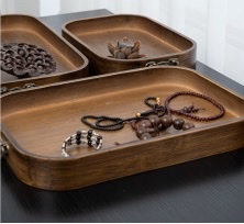 托盘，收纳面包，水果，糖果等木珠花瓶摆件白底实物图