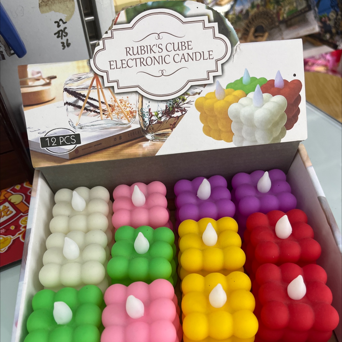 Electric Candle Color Cube 12 Sets Featuring Rubik's Cube White