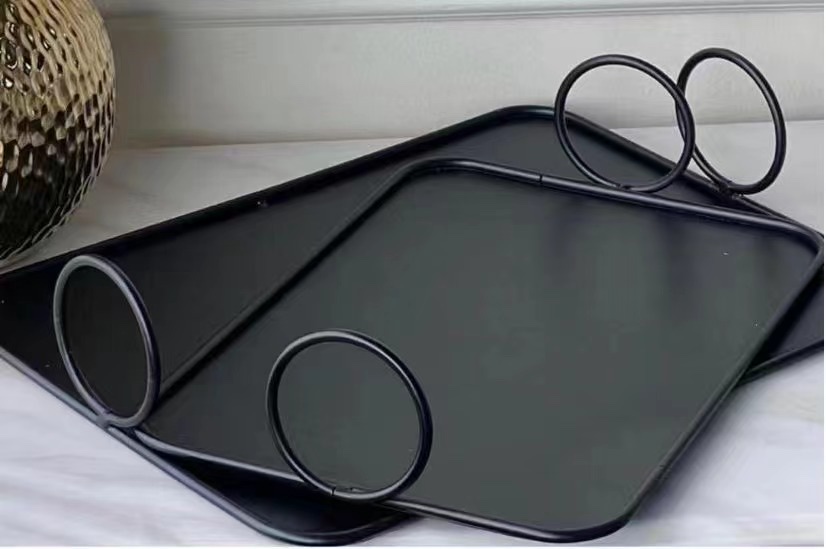 北欧ins轻奢铁艺长方形金属托盘 家居摆件桌面化妆品首饰收纳茶盘