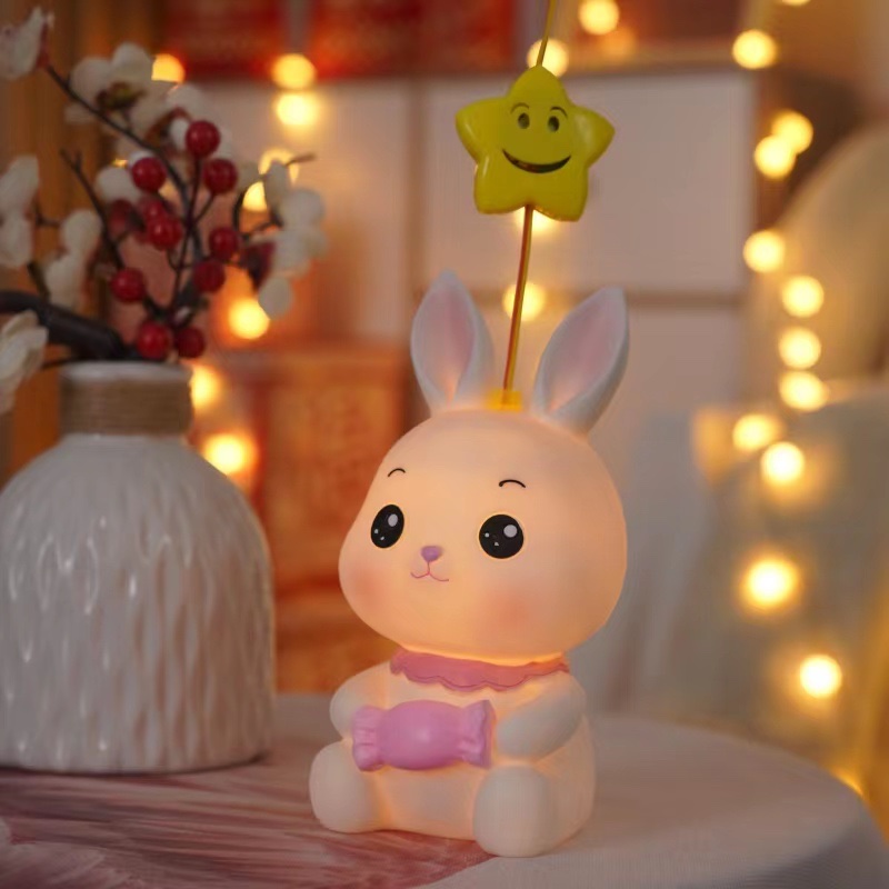 糖胶卡通存钱罐 儿童礼品 工艺品摆件白色糖果兔夜灯