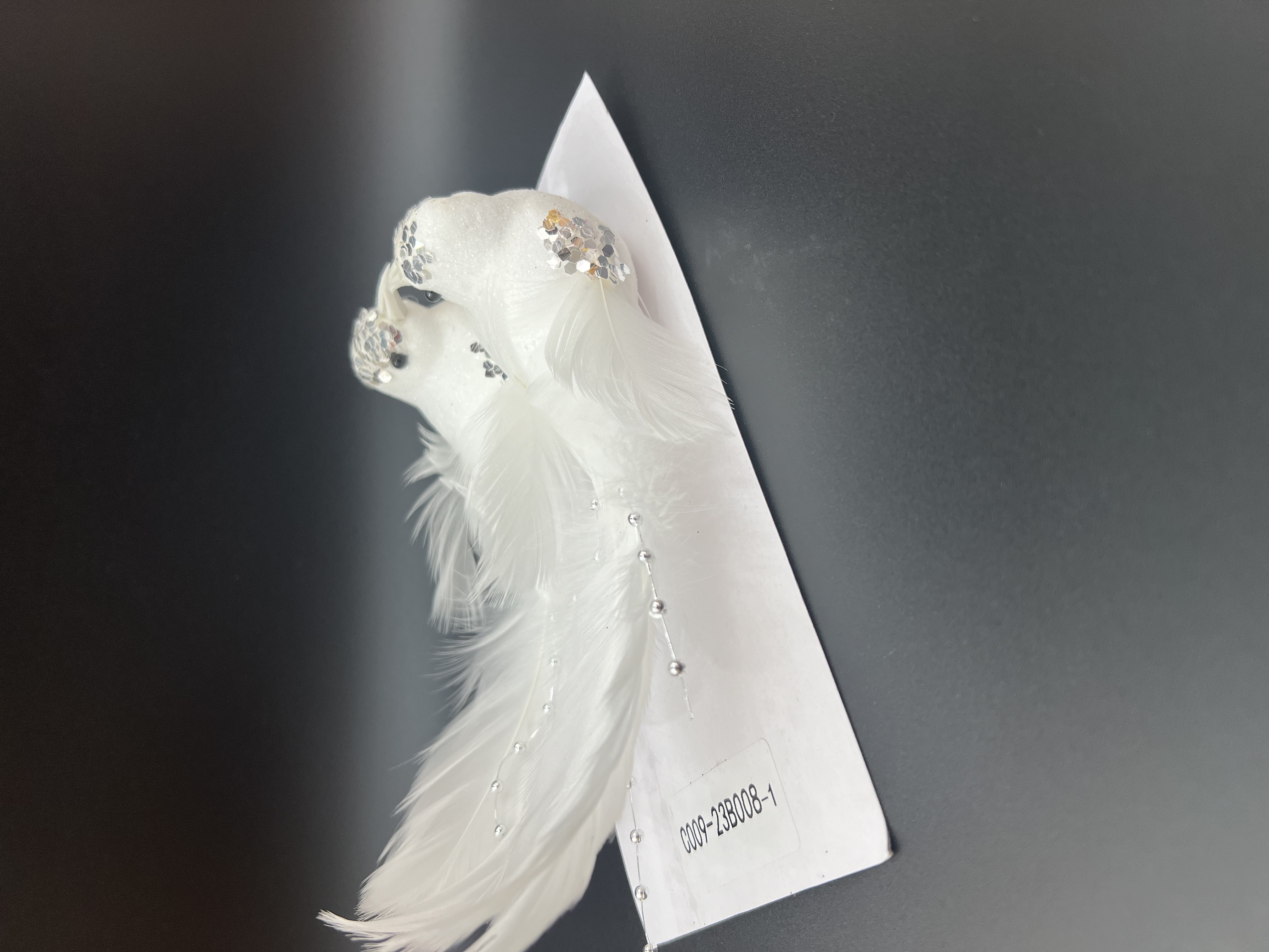 山夫工艺白色对鸟圣诞带夹子