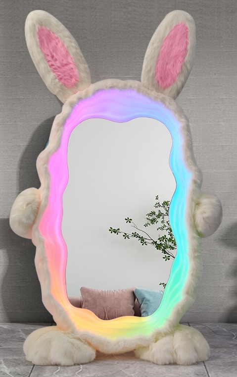 兔兔全身落地镜ins波浪客厅家用卡通灯试衣镜可爱兔子穿衣镜立灯