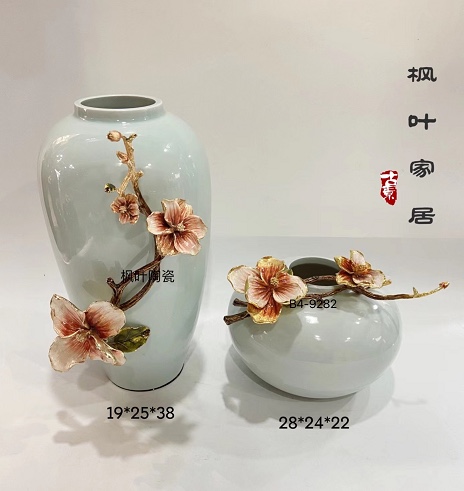新中式桌面摆件陶瓷仿真插花瓶复古感客厅酒柜玄关禅意装饰品