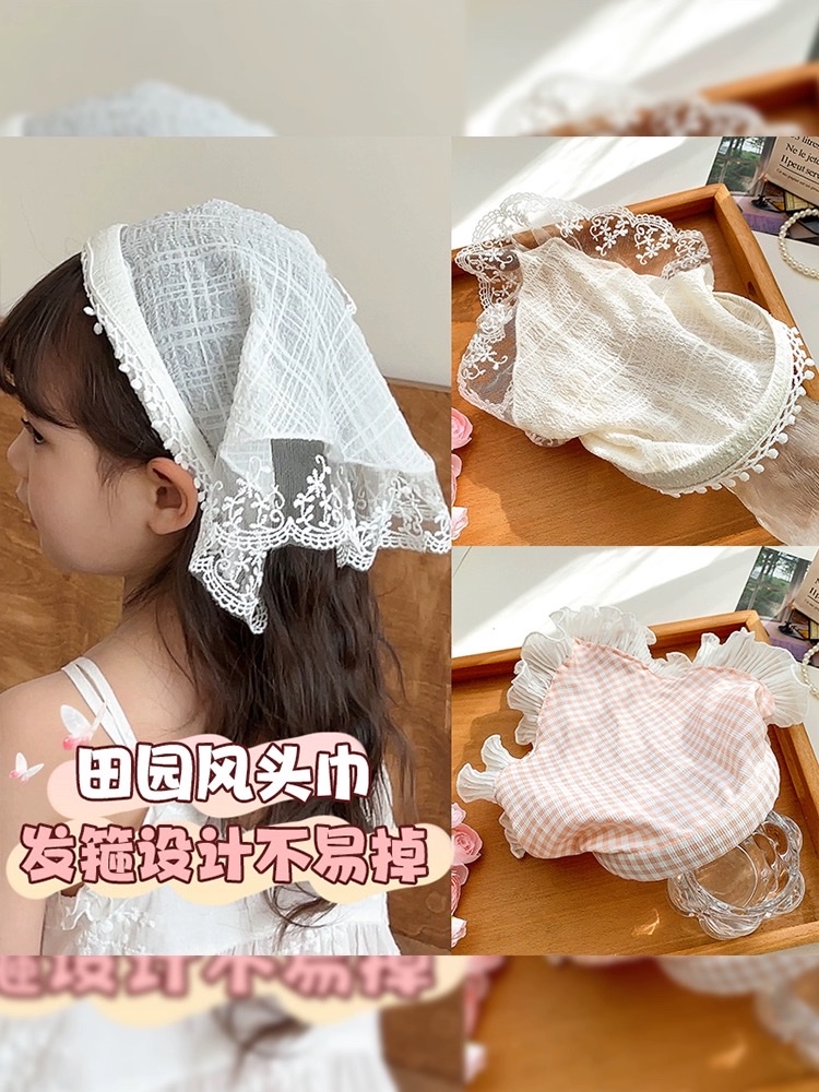 French Lace Triangle Headscarf Female Pastoral Style Silk Scarf Head Band Encapsulation Head Photo Net Red 2024 Summer New Hair Band Headband Female Summer Everything Item Picture