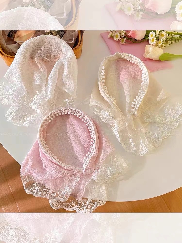 French Lace Triangle Headscarf Female Pastoral Style Silk Scarf Head Band Encapsulation Head Photo Net Red 2024 Summer New Hair Band Headband Female Summer Everything full figure