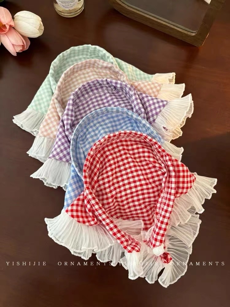 French Lace Triangle Headscarf Female Pastoral Style Silk Scarf Head Band Encapsulation Head Photo Net Red 2024 Summer New Hair Band Headband Female Summer Everything details Picture