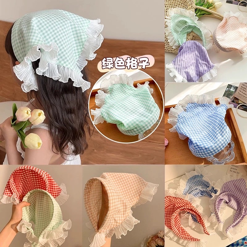 French Lace Triangle Headscarf Female Pastoral Style Silk Scarf Head Band Encapsulation Head Photo Net Red 2024 Summer New Hair Band Headband Female Summer Everything Application Scenario