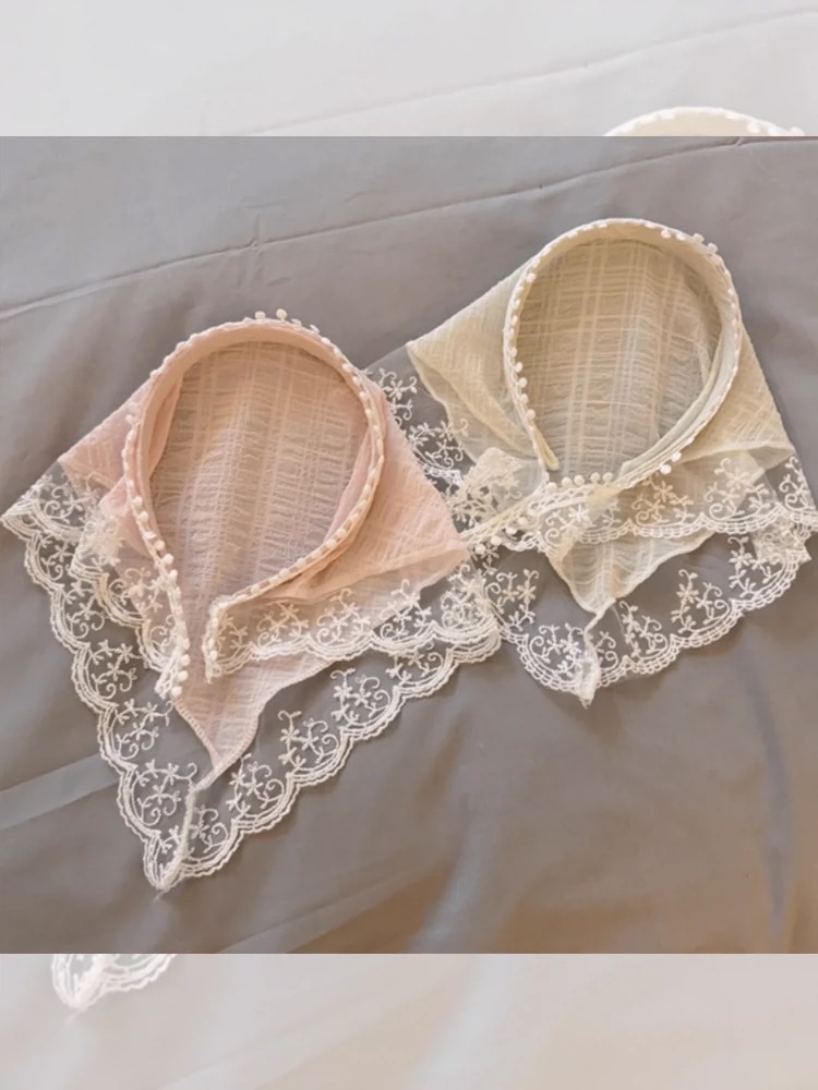 French Lace Triangle Headscarf Female Pastoral Style Silk Scarf Head Band Encapsulation Head Photo Net Red 2024 Summer New Hair Band Headband Female Summer Everything undefined