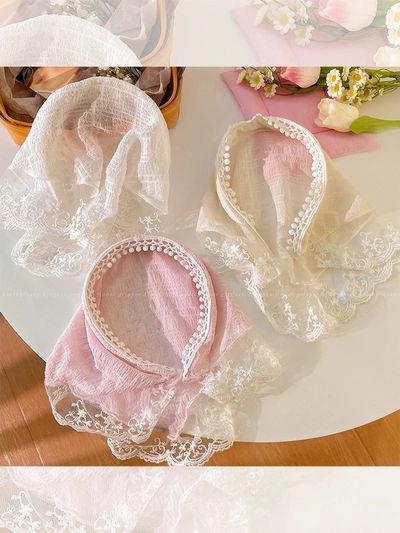 French Lace Triangle Headscarf Female Pastoral Style Silk Scarf Head Band Encapsulation Head Photo Net Red 2024 Summer New Hair Band Headband Female Summer Everything