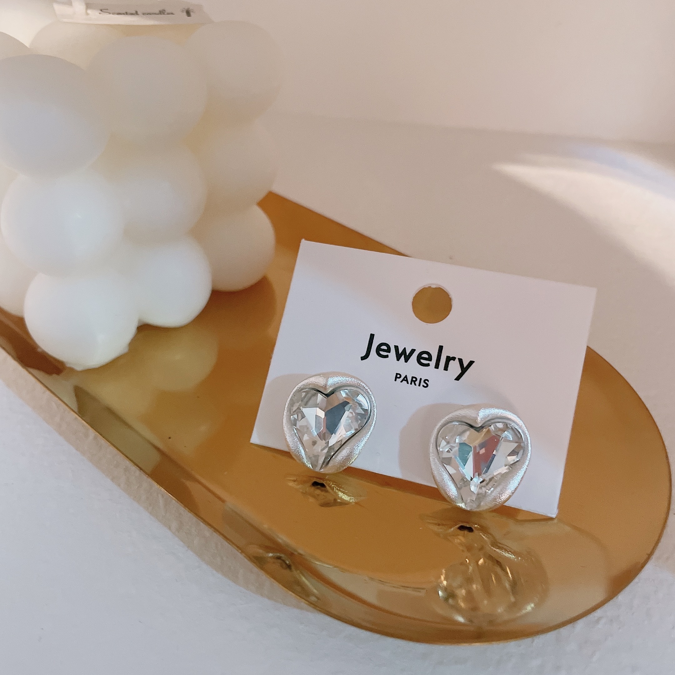Dongdaemun Korean matte Silver heart-shaped diamond Stud earrings Li Lei Jewelry L0065 detail image 5