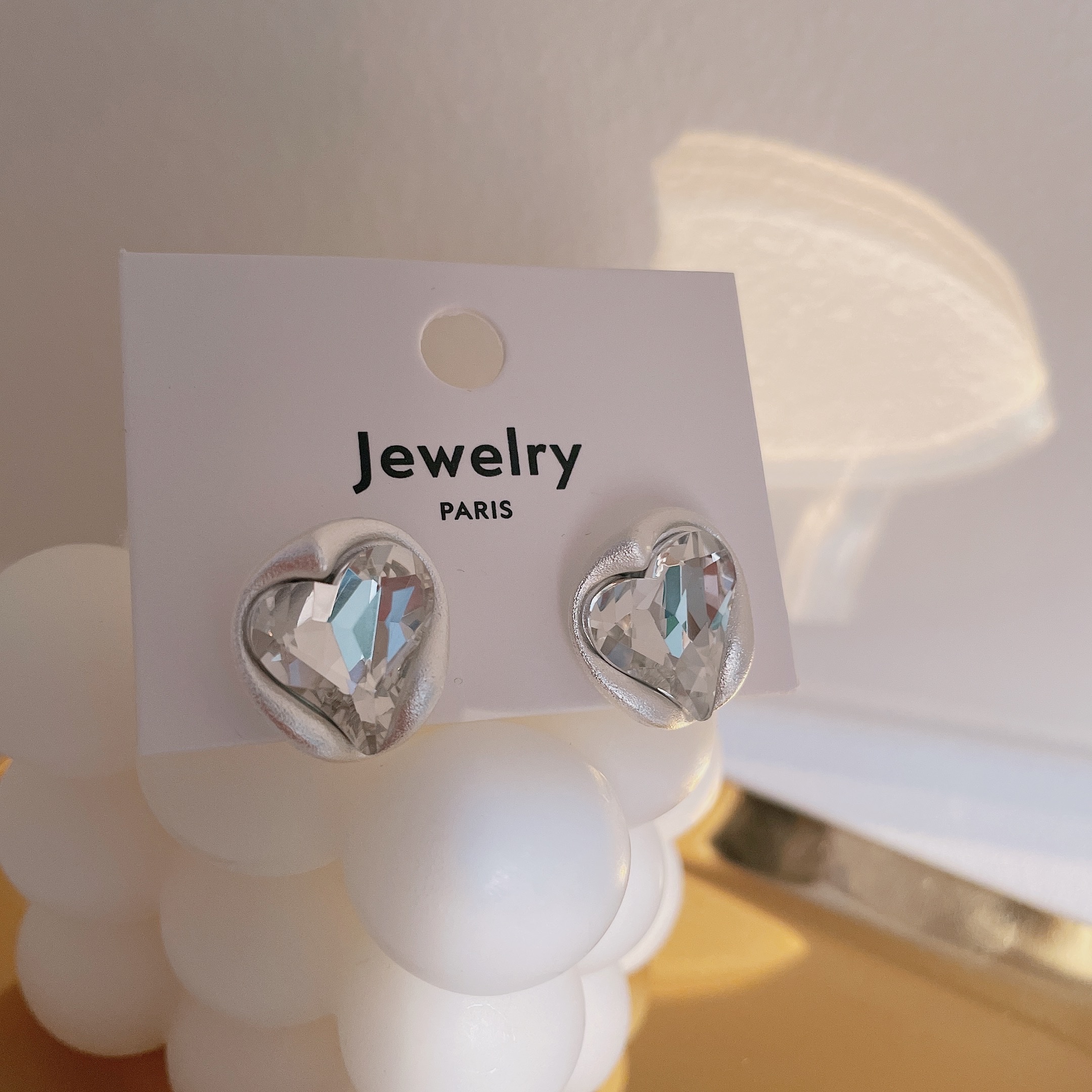 Dongdaemun Korean matte Silver heart-shaped diamond Stud earrings Li Lei Jewelry L0065 detail image 2
