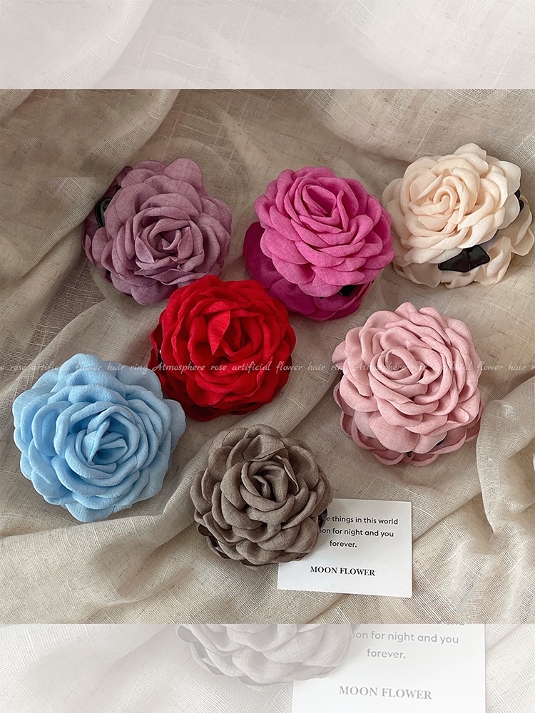 Camellia rose flower grabber with a feminine and high-end look, large shark clip at the back of the head, 2024 new style hairpin headwear details Picture