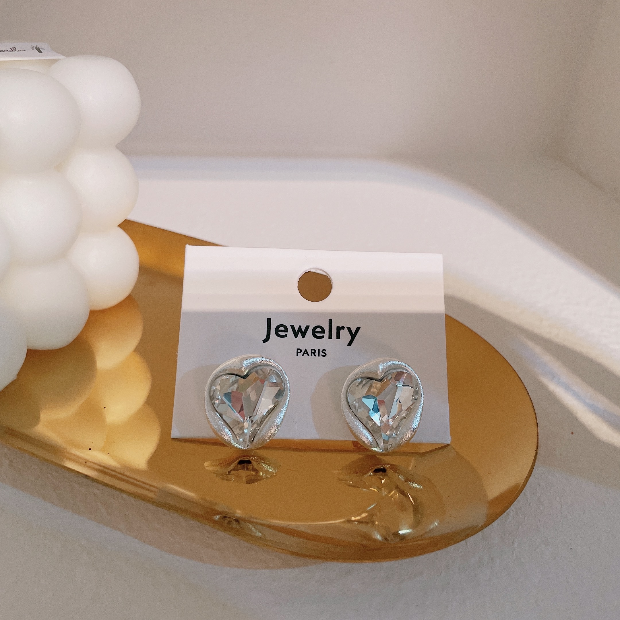 Dongdaemun Korean matte Silver heart-shaped diamond Stud earrings Li Lei Jewelry L0065 detail image 4