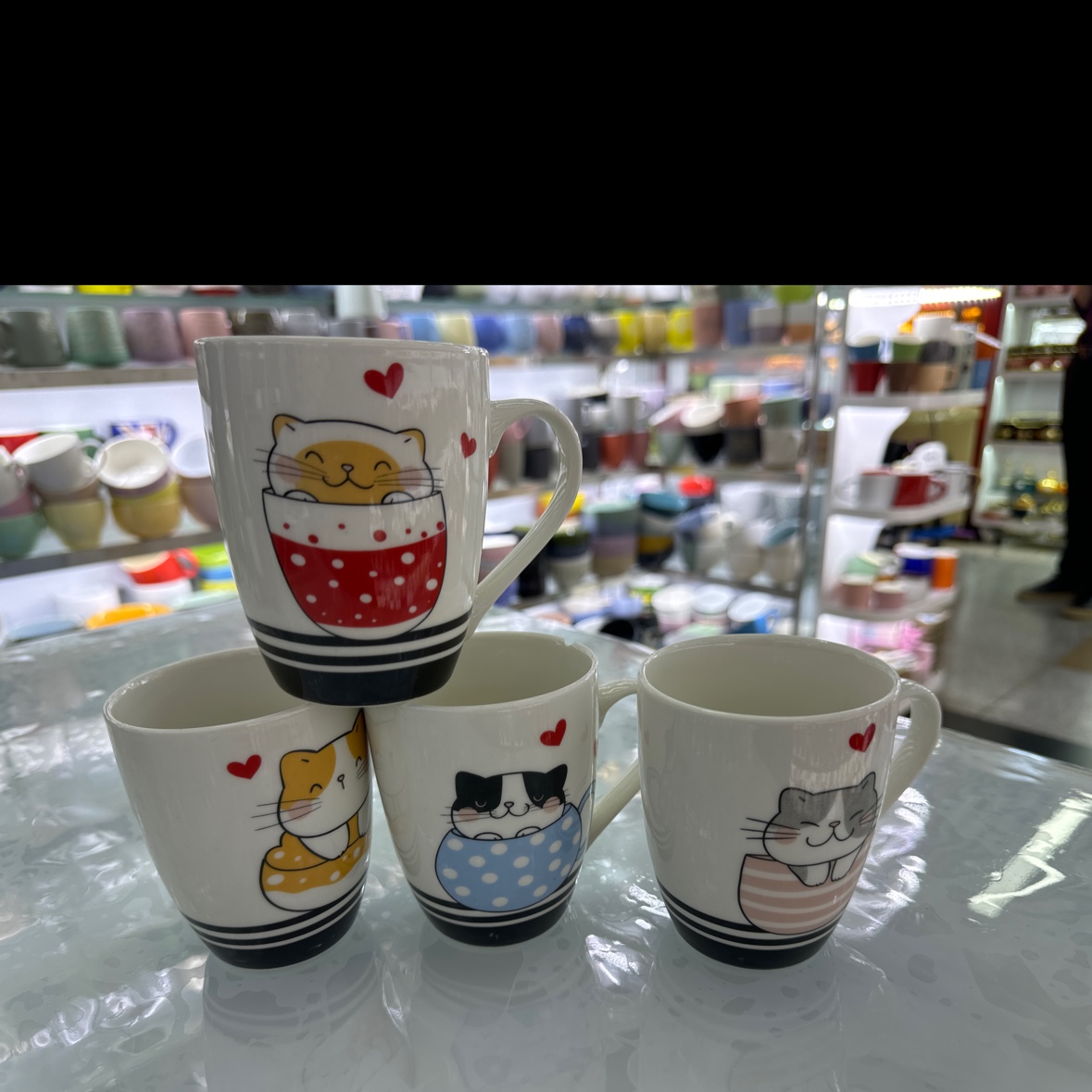 湖南醴陵湘玉陶瓷烤花卡通动物图案666四款混装陶瓷杯