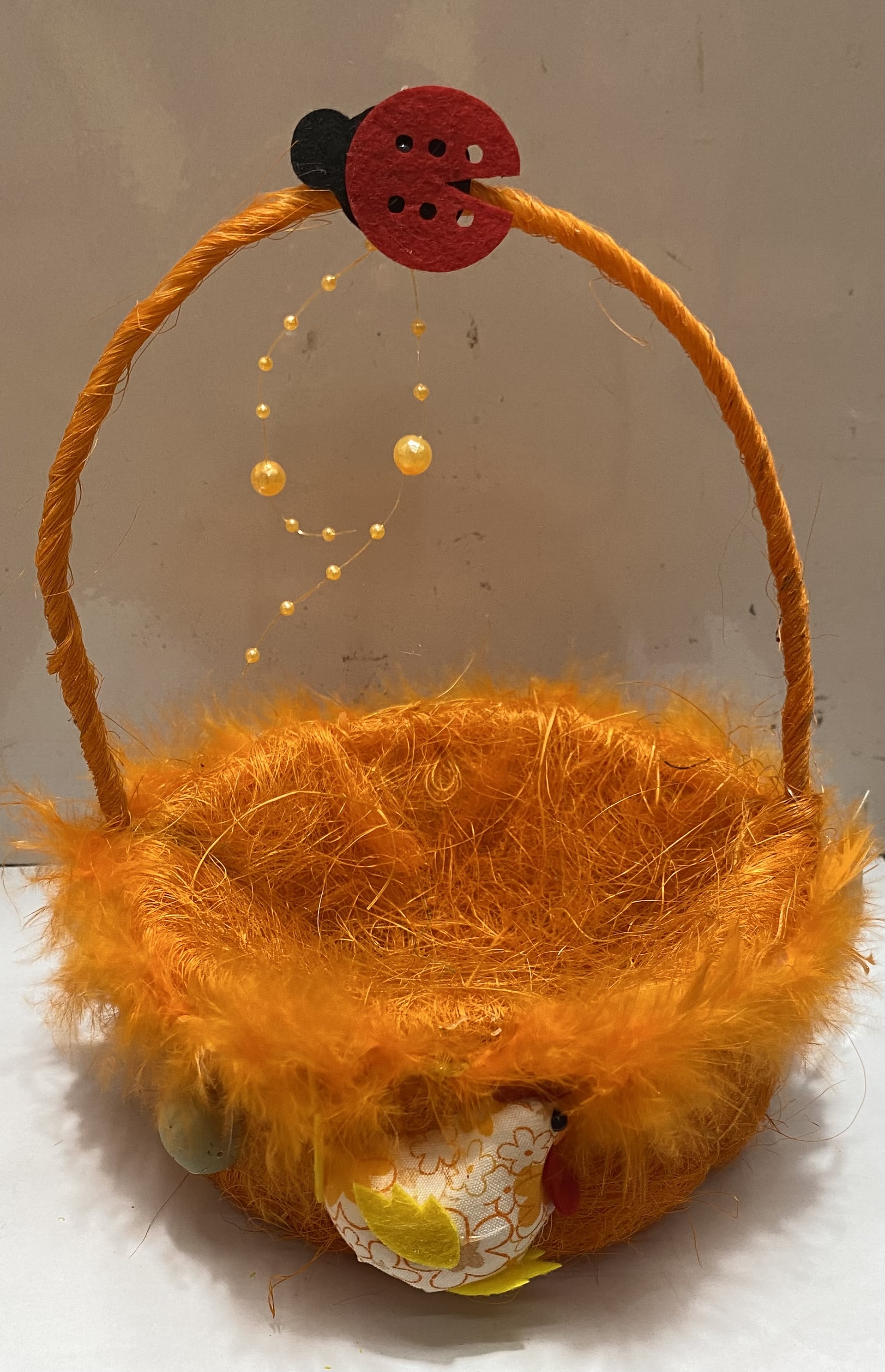 复活节塑料麻丝鸡毛圆边手提篮子复活节装饰复活节手工制作礼物