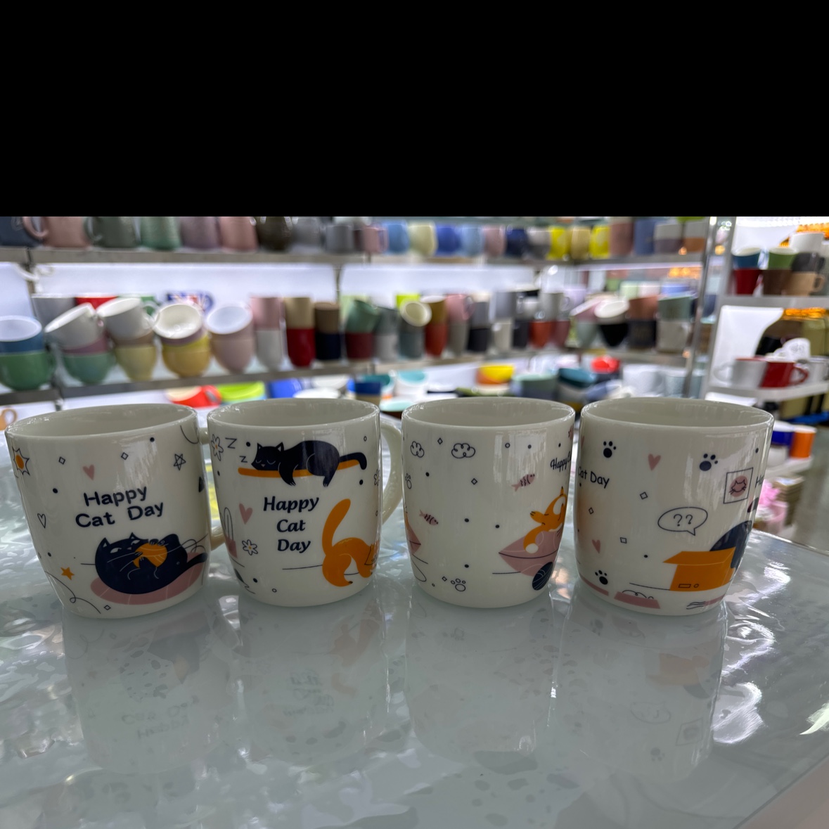 湖南醴陵湘玉陶瓷烤花卡通动物图案四款混装陶瓷杯