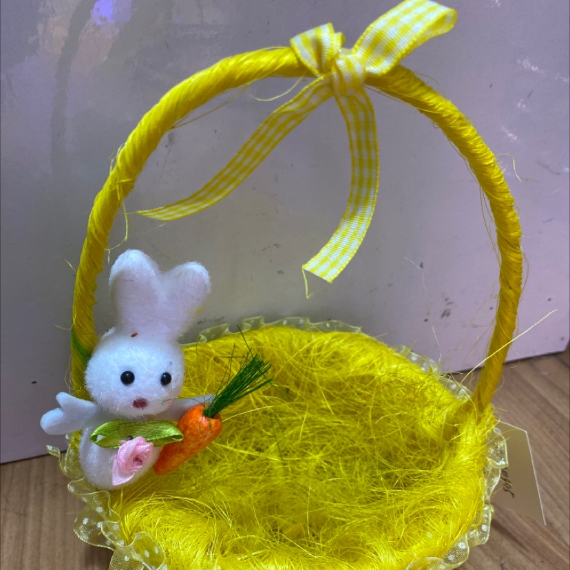 复活节塑料麻丝手提篮子带花边兔子小蛋花蝴蝶结配件幼儿园儿童摆件产品图