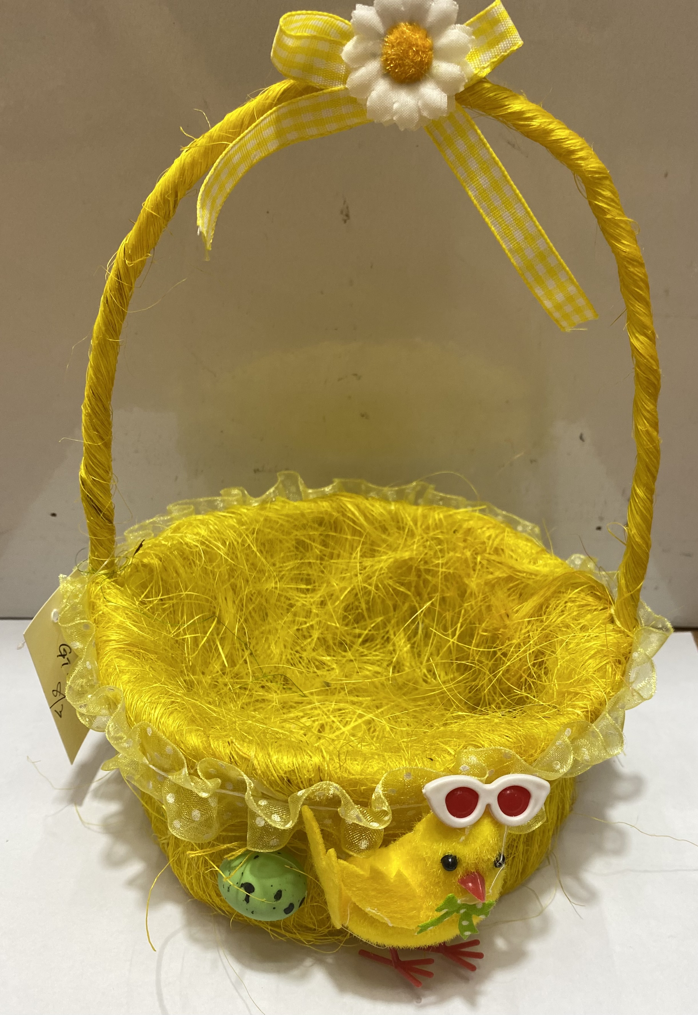 复活节手提麻丝篮子带小鸡小蛋花边配件装饰幼儿园儿童礼物摆件