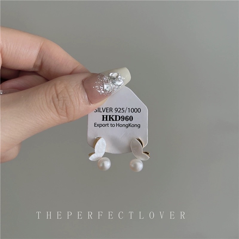 Yabidai natural high-quality freshwater pearl Stud earrings 5-6mm Butterfly Fairy Stud Earrings S925 Silver needle, a popular bestseller for women