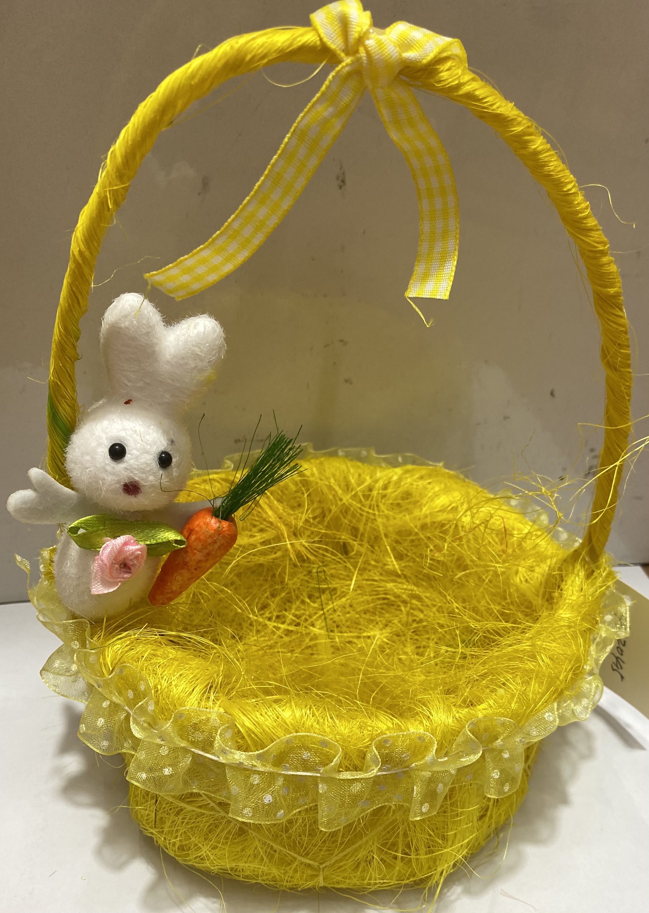 复活节塑料麻丝手提篮子带花边兔子小蛋花蝴蝶结配件幼儿园儿童摆件