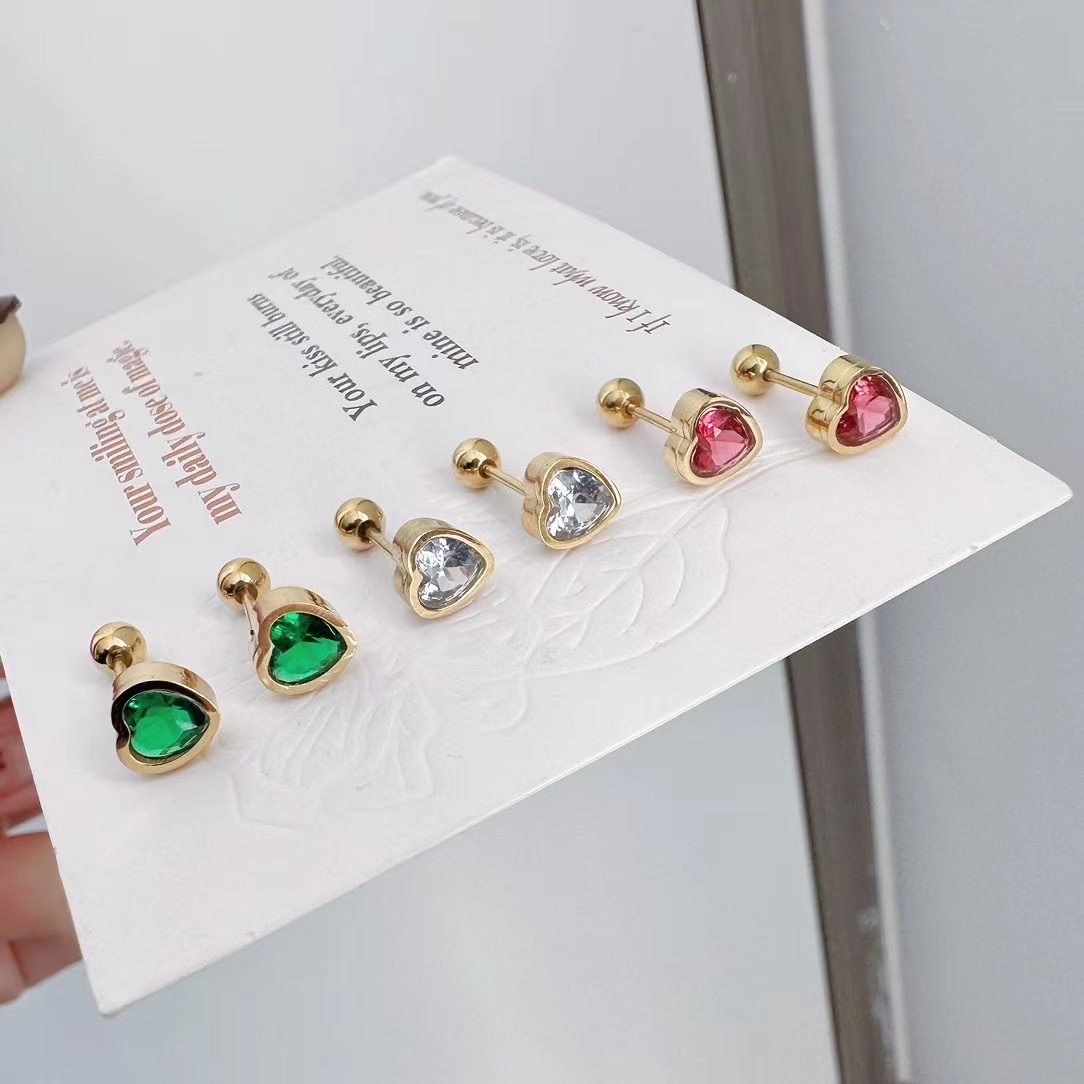 钛钢拧螺丝锆石耳饰 精致时尚女士饰品 优雅耳骨钉设计 闪耀光泽 提升气质