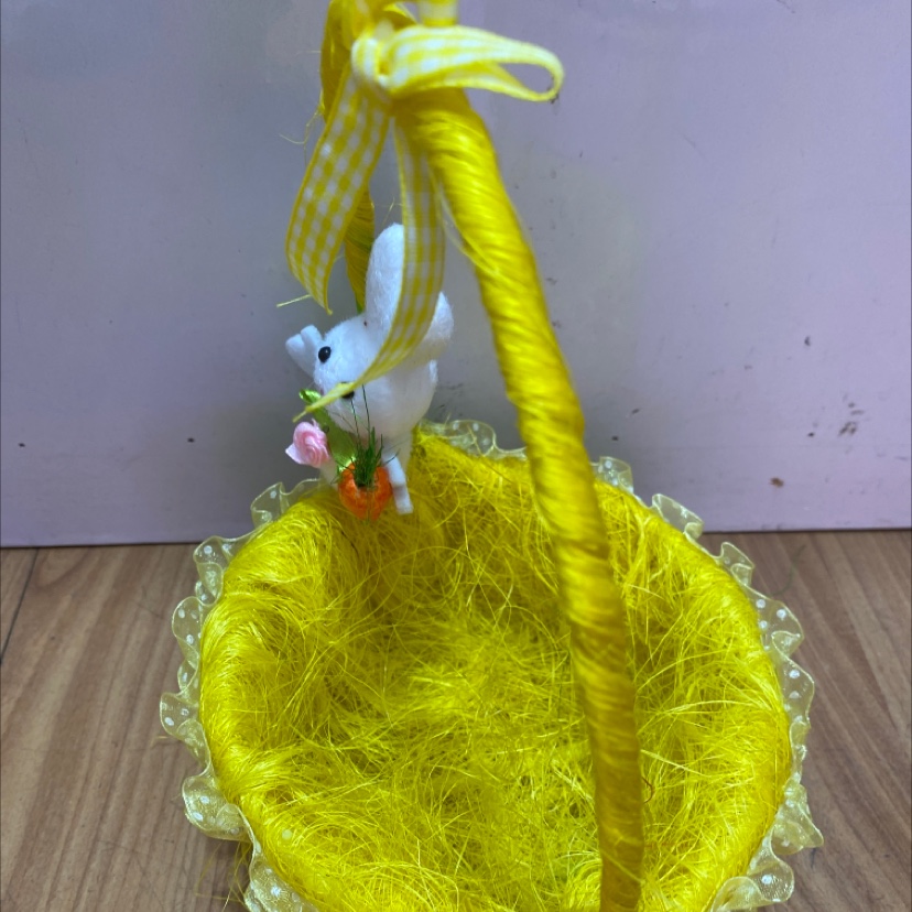 复活节塑料麻丝手提篮子带花边兔子小蛋花蝴蝶结配件幼儿园儿童摆件详情图3